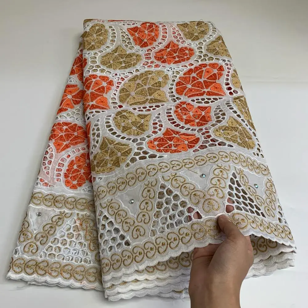 

African bazin riche fabric with beads Latest fashion embroidery cotton lace fabric 5 yards