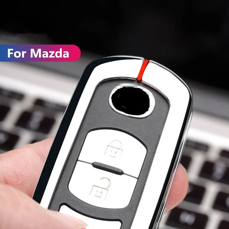 

Zinc Alloy+Leather Car Case Cover For Mazda 2 3 6 Axela Atenza CX-5 CX-7 CX-9 2015-16-17 2/3 Button Remote Keys Shell KeyChain