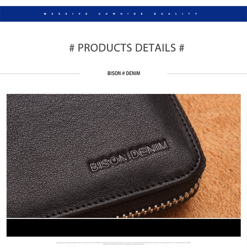 BISON DENIM, Длинный кошелек из натуральной кожи на молнии, вместительный мужской кошелек для телефона, роскошный брендовый клатч, модный кошелек N8150