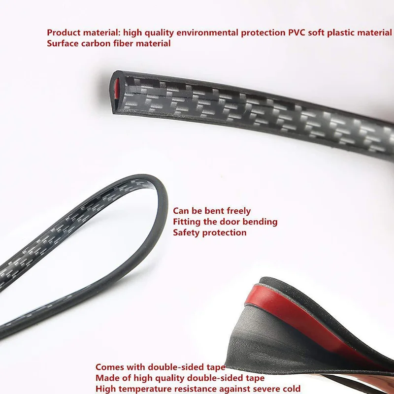 

Black Seal Strip Guard Molding No scratches Trim U-Shape 5m Carbon Fibe