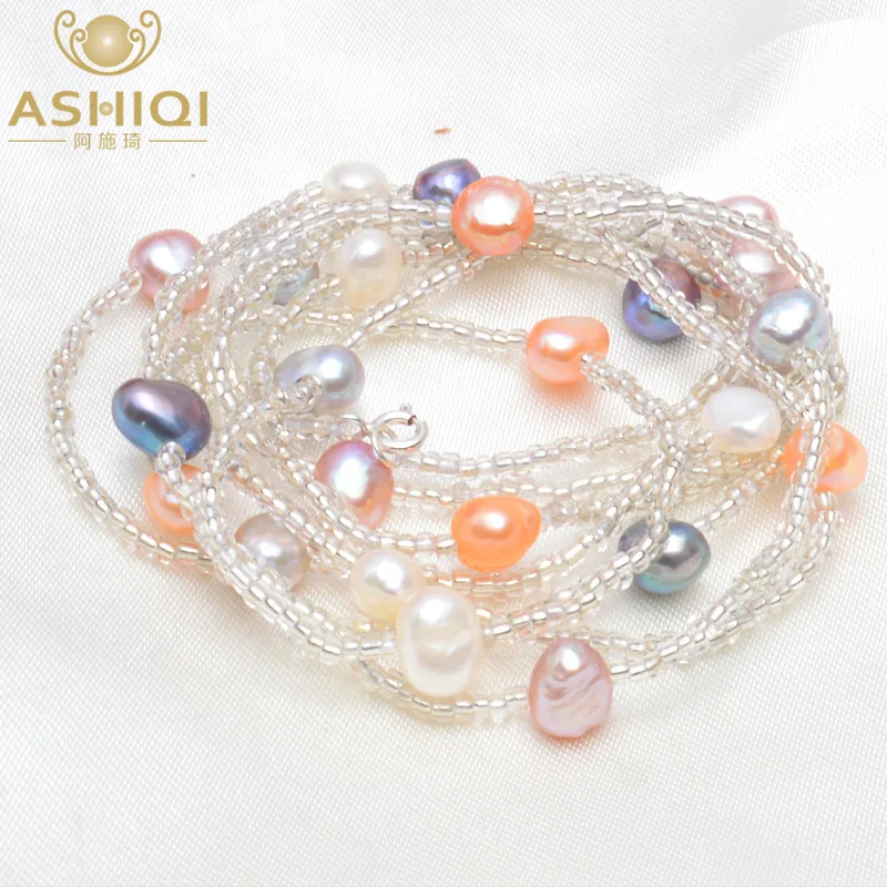 

ASHIQI Natural Freshwater Baroque Pearl Bracelets & Bangles For Women 925 Sterling Silver Clasp Crystal Beads Jewelry