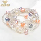 Женские браслеты из натурального пресноводный барочный жемчуг ASHIQI, застежка из стерлингового серебра 925 пробы с кристаллами, ювелирные изделия