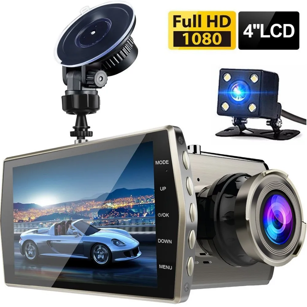 Видеорегистратор Full HD 1080P 4 &quotIPS Автомобильный регистратор с двумя объективами