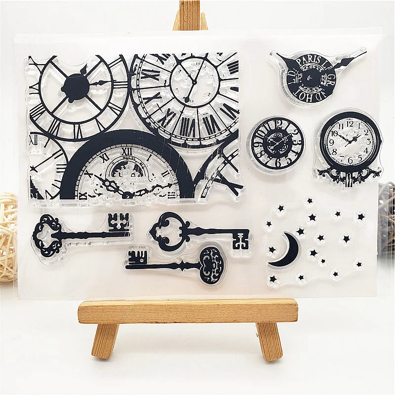 

Clock Key Clear Stamps Transparent Seal 11x16cm Silicone Seal TPR Halloween Roller Stamps DIY Scrapbooking Cards