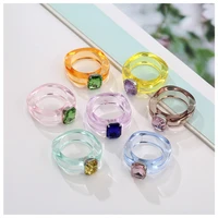 colorful geometric round resin rings for women aesthetic transparent acrylic rings jewelry gifts free shipping items