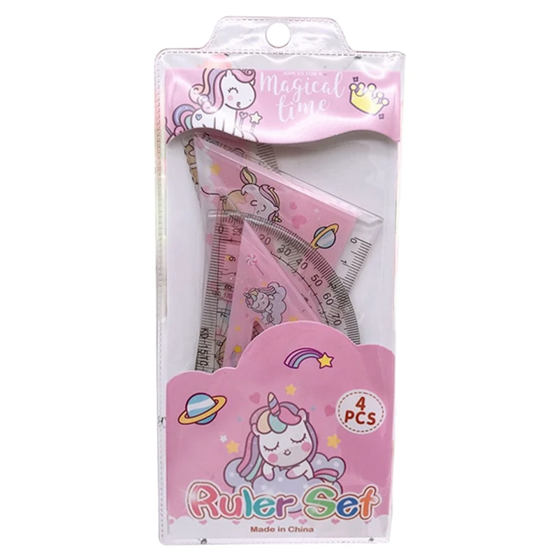 

1set Unicorn Rulers Cartoon Pink Straightedge Ruler Protractor Stationery Triangle Rulers Sets Office School Supplies Stationery