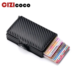 2021 carbon fiber card holder mens double anti rfid credit card holder case wallet metal business bank minimalist wallet free global shipping