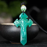 natural green chalcedony hand carved cross pendant fashion boutique jewelry mens and womens jesus agate necklace