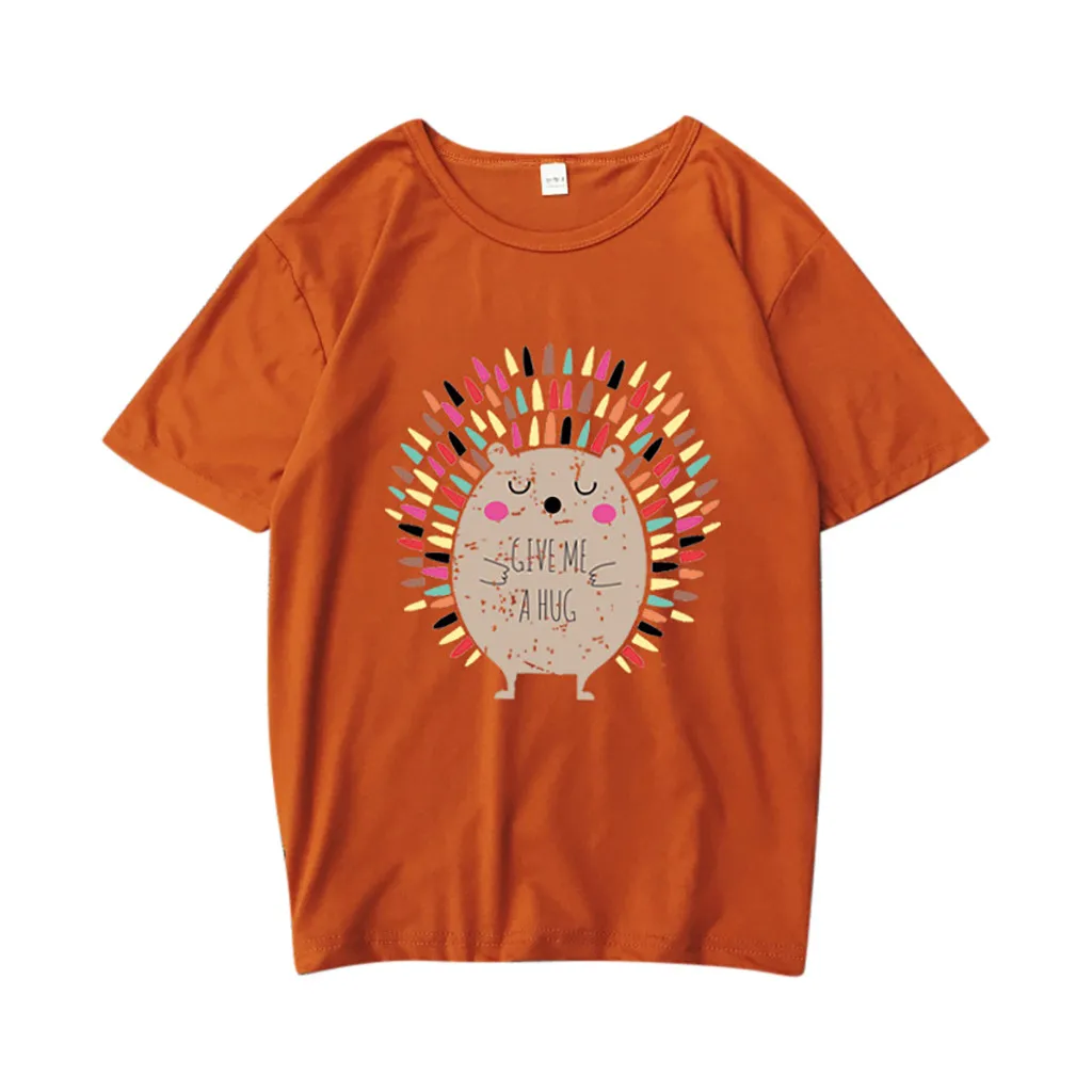 Женская футболка с принтом ЁЖ короткий рукав круглый вырез летние топы для