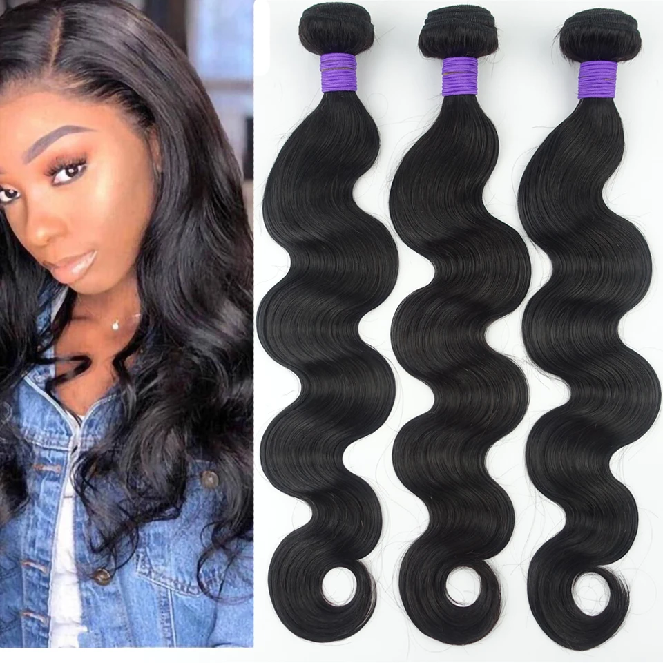 

Body Wave Bundles Human Hair Weave Weft Extensions 1/3 Bundle Peruvian 100% Unprocessed Virgin Remy Hair Natural Black for Woman