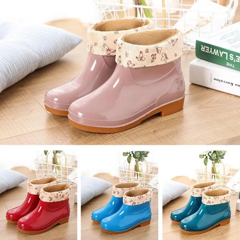 Резиновые ботильоны женская обувь для дождя женские галоши теплые ботинки