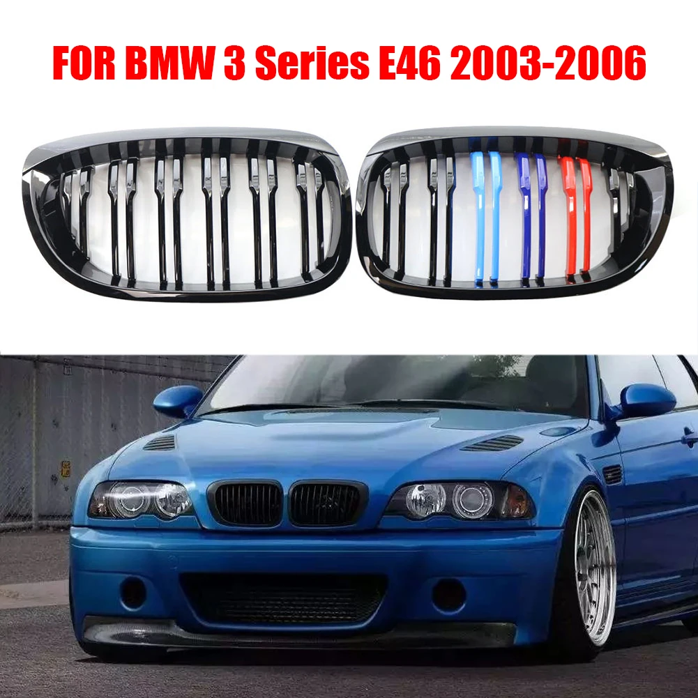

1 Pair Auto Replacement Parts M Style 2 Line Car Front Bumper Kidney Grille for BMW 3 Series E46 2003-2006