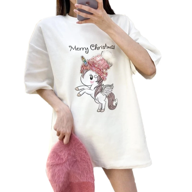 

Summer Cartoon Print Women's T-shirt Short Sleeve O-Neck Top Cotton The New Comfortable Loose Fashion Casual