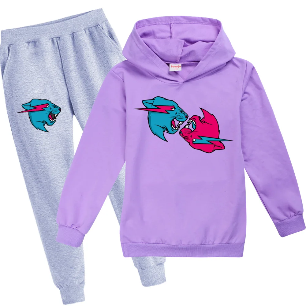 Casual Boys Clothes 2PCS Set Children's Cartoon Cat 3D Print Cotton Hooded + Pants Boys Kids Sportswear Tracksuit Girls Suit