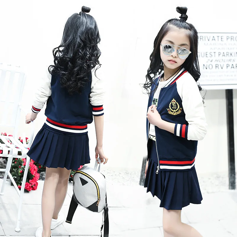 Spring Autumn Teenage Girls Clothing Set Children's School Uniform Coat with Skirt Sport Suit Kids Girl Tracksuit 6 8 10 12 Year | Детская