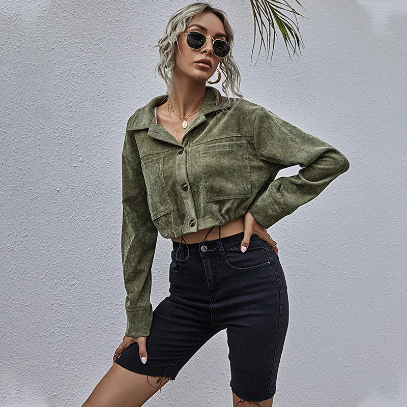 

2020 New European and American Women's Clothing Lapel Single Row Button Waist Short Autumn and Winter Coat Women's Long Sleeve