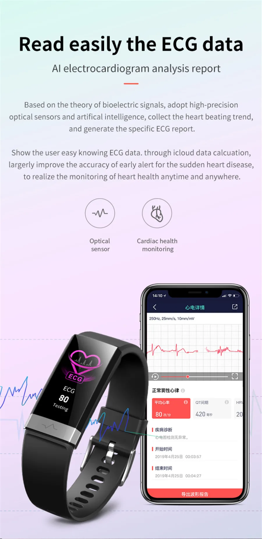 Смарт-браслет V19 ECG+ PPG+ HRV монитор сердечного ритма кровяное давление кислородный мониторящий сон Bluetooth фитнес-трекер Смарт-часы