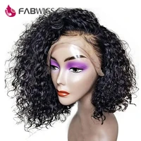fabwigs 13x4 curly bob wigs brazilian remy lace front wig pre plucked short human hair wigs for black women transparent lace