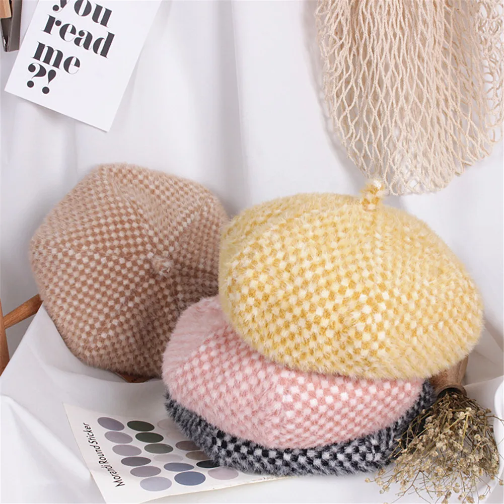 Новинка 2019 милый норковый Бархатный берет в шиншилловом стиле шапки для детей