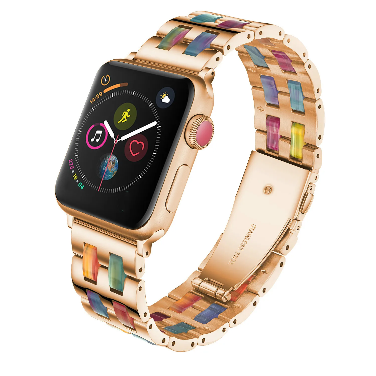 Luxury Resin Colorful strap for Apple Watch Band 40mm 44mm 38 42mm iWatch Series 5 4 3 Bracelet Stainless Steel Strap | Наручные часы