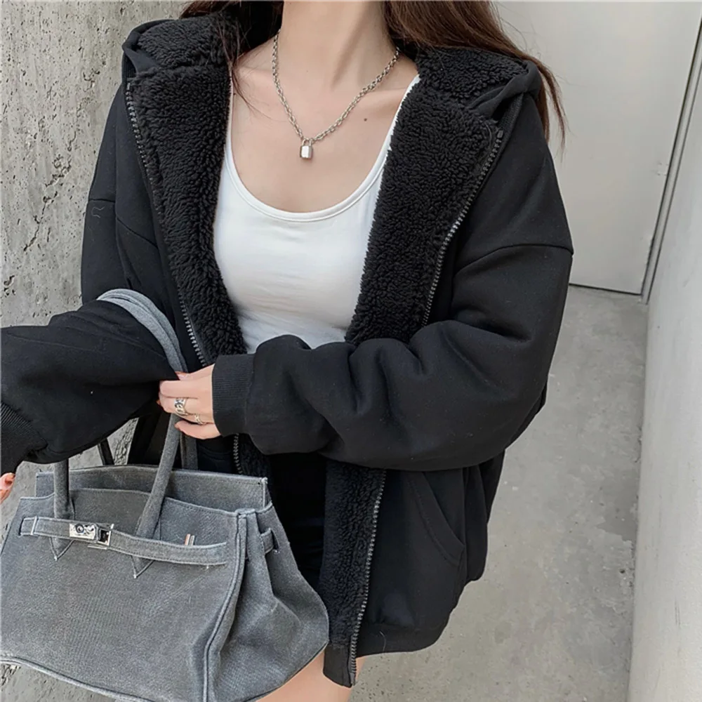 

Cotton Padded Jacket Zipper Closure Long Sleeve Loose Mid-Length Hooded Neckline No Collar Plain Pattern