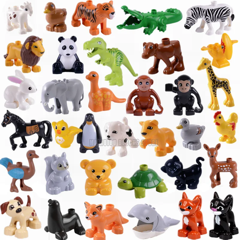 Duplo фигурки животных модели динозавров Льва слона Кита пингвина строительные