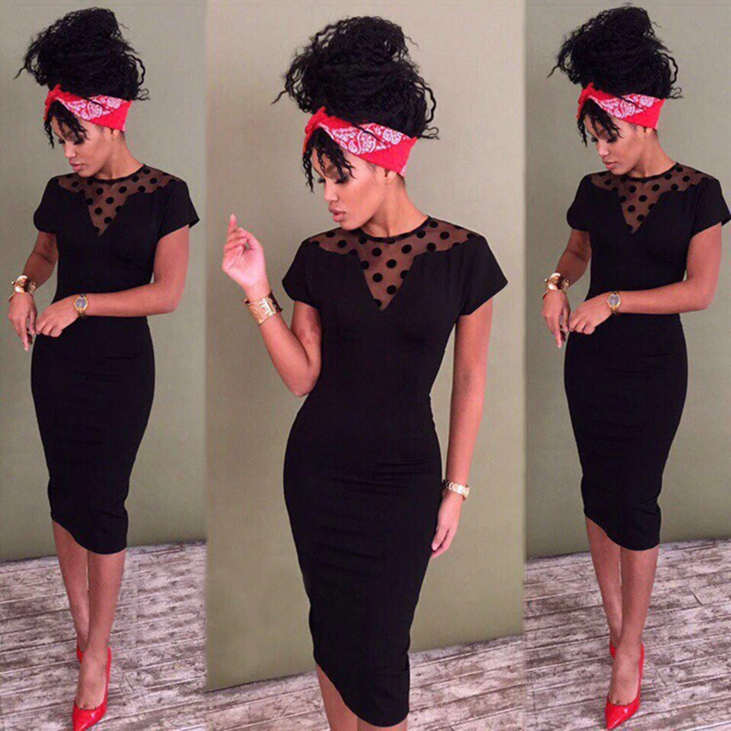 Однотонная черная сексуальная сумка бедра облегающее платье для женщин 2019