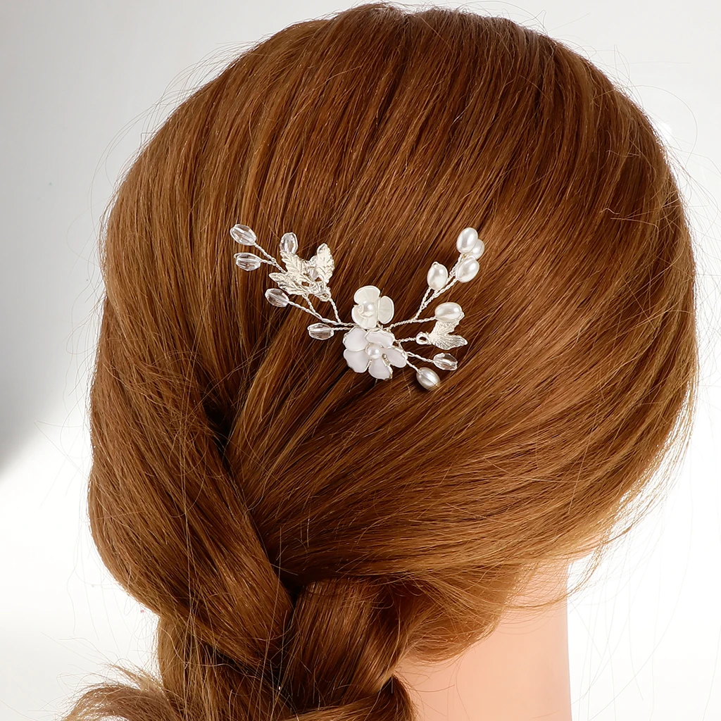 

Модная женская свадебная заколка для волос с искусственным жемчугом, цветами и цветами, свадебные украшения для волос