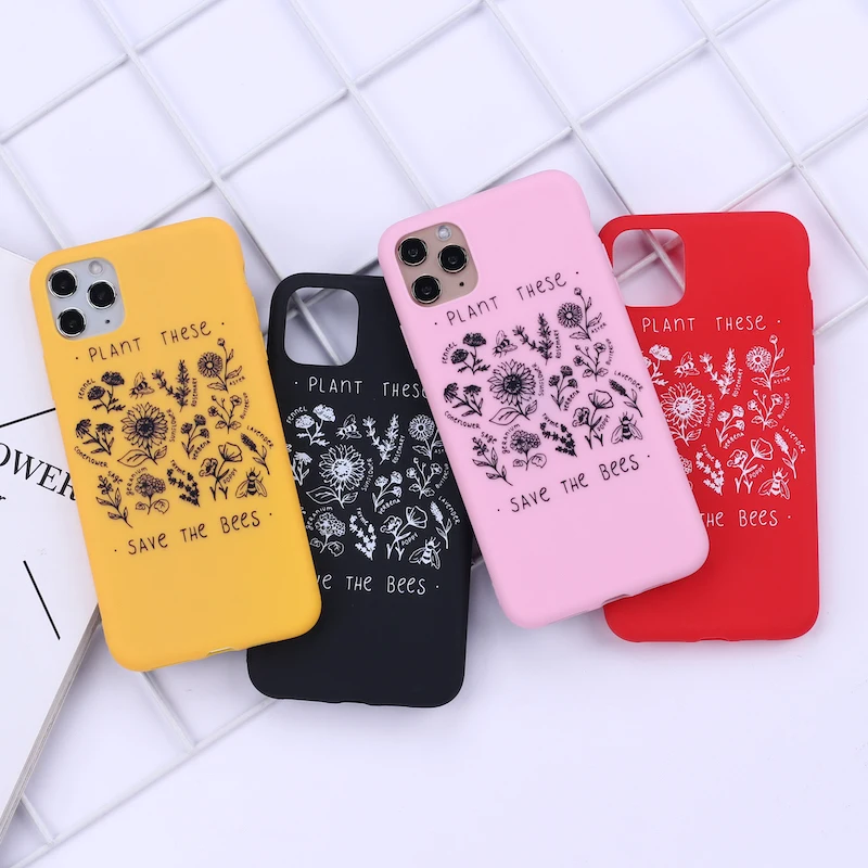 Plants Cactus Bees Simple Candy Phone Cover For iPhone 11 12 13 Pro Max X XS XR 7 8 7Plus 8Plus Soft Silicone Case Fundas | Мобильные