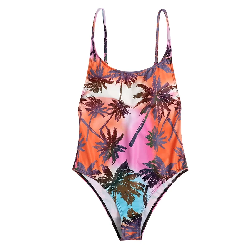 

Coconut Vintage Bikini Swimsuit Women One-Piece Open Back Bodysuit Swimwear Push Up Padded Monokini 2021 Bathing Suit Beach Wear