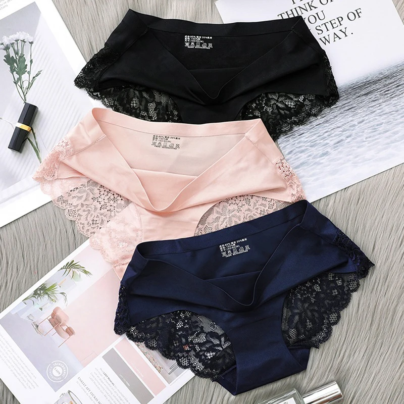

2020 Women Sexy Seamless Panties Ice Silk Women Underwears Cotton Comfortable Low Waist Underpants Female Intimates XXL