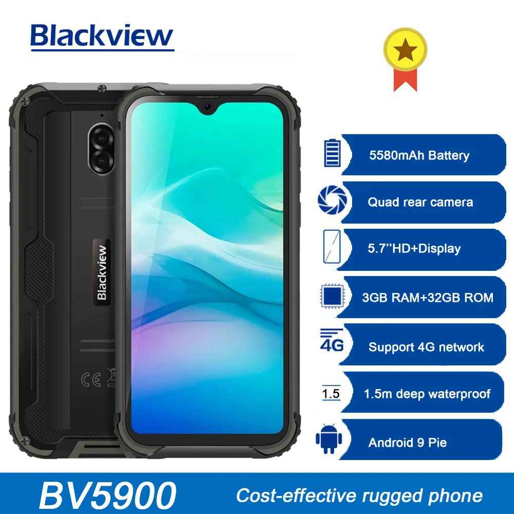 

Blackview BV5900 IP68 Rugged Phone Android 9.0 Pie 3GB 32GB 5580mAh Waterproof Mobile Phone 5.7'' NFC 4G LTE Cellphone Celular