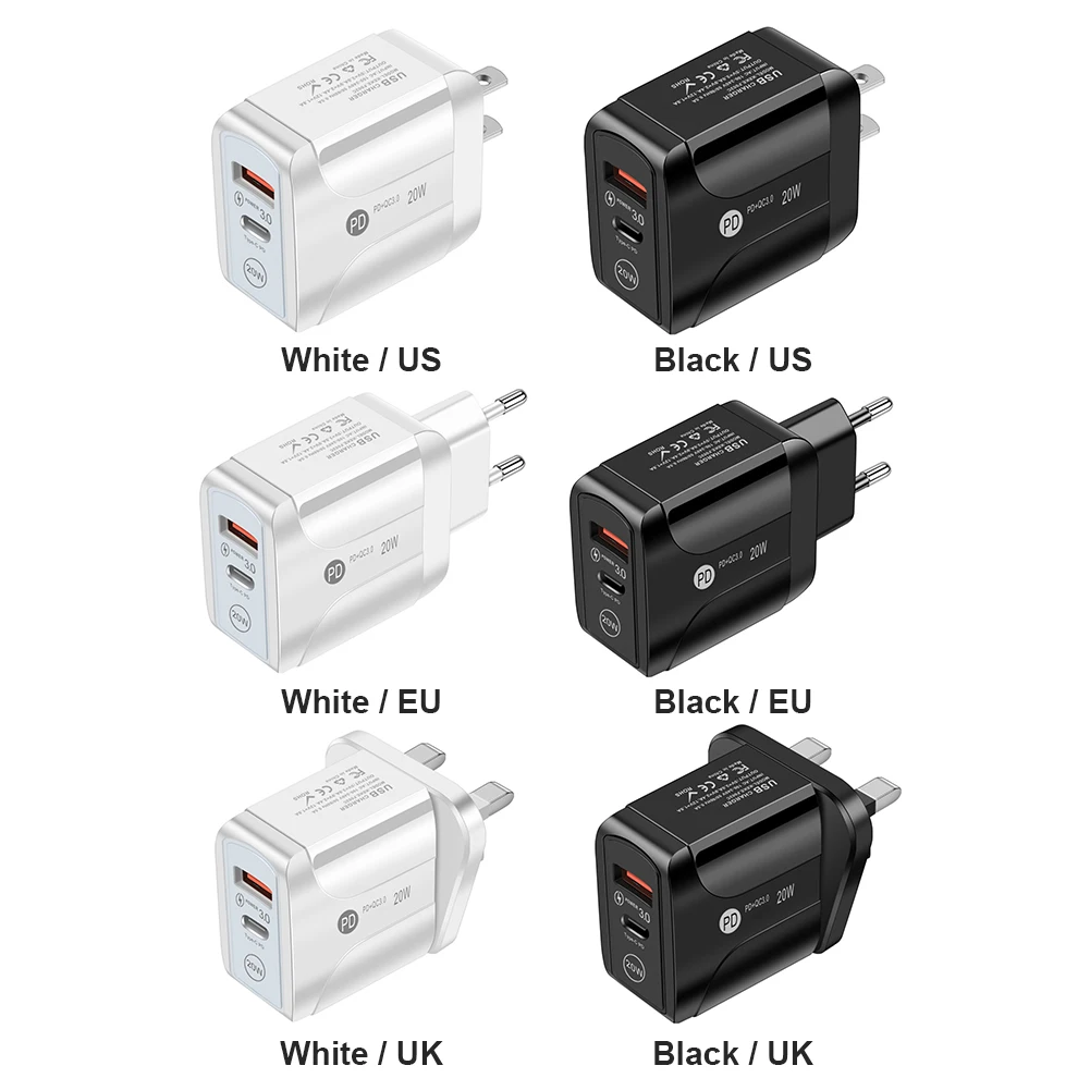 20 Вт PD QC3.0 USB Зарядное устройство Тип C Быстрая зарядка 3 0 дорожное настенное