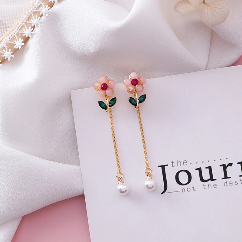 

Lovely Pink flower Dangle Drop Earring fashion earrings for Girl gift Elegant lady Jewelry 2020 Brincos Female Fashion Jewelry