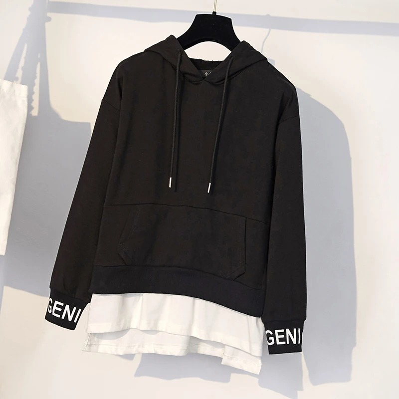 Большой размер Женская толстовка с капюшоном + повседневные штаны эластичной