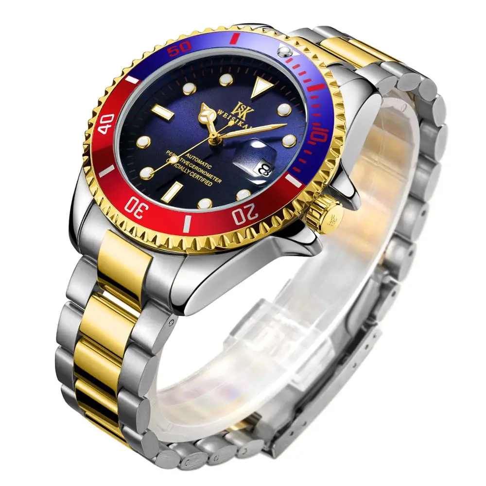 WEISIKAI мужские механические часы цветные наручные с ремешком из нержавеющей стали