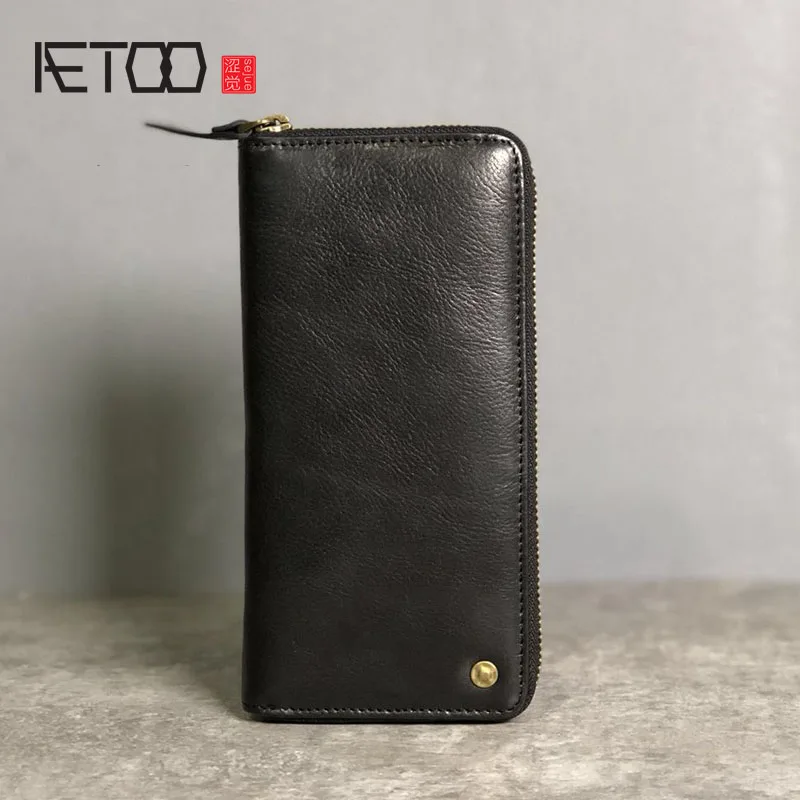 Вместительный бумажник AETOO многофункциональный кожаный мужской Простой Длинный