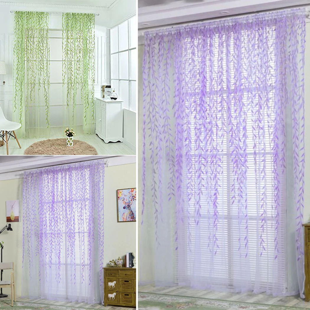 

1 X 1m X 2.7m Sheer Curtain Panel Willow Twigs Voile Sheer Door Window Curtain Drape Green Purple Blue Wall Decor