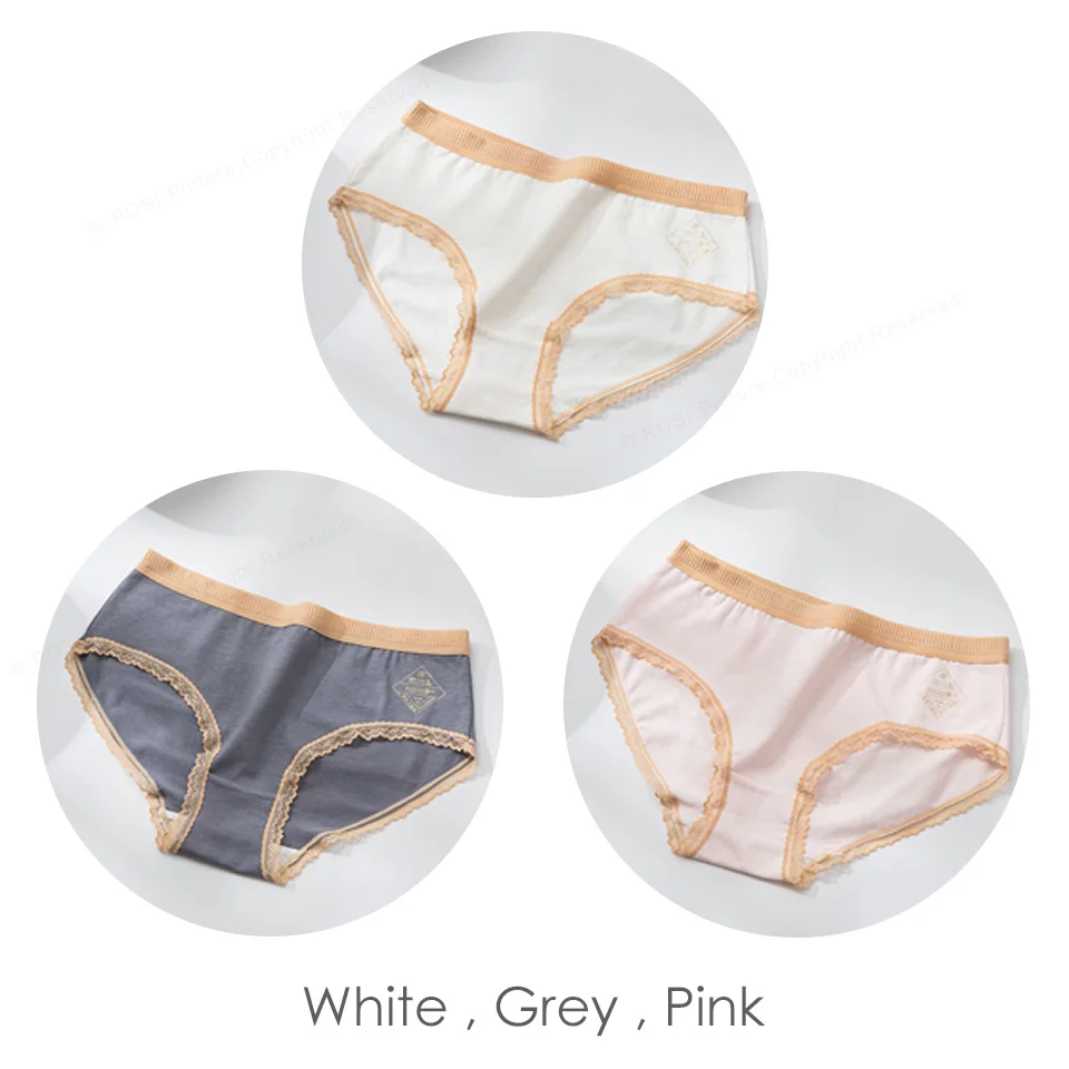 White Grey Pink Новое поступление, хлопковые бесшовные трусы для женщин, удобные кружевные трусы, антибактериальное белье, женское нижнее белье, 3 шт./партия - Цвет: White Grey Pink