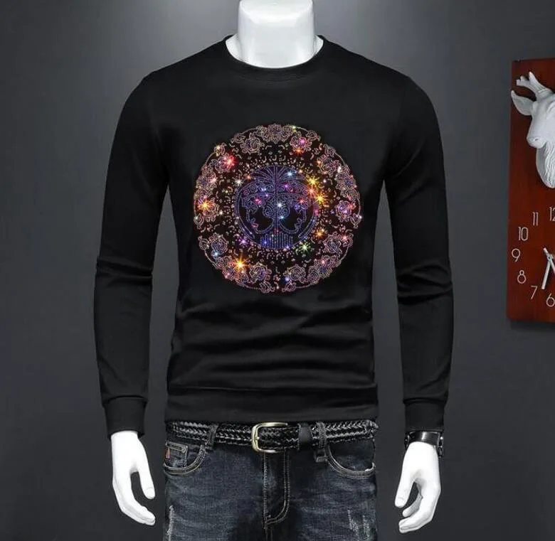 

Men's thick design for winter long sleeve Rhinestones men Sweatshirts casual men Hoodies cool male high quality