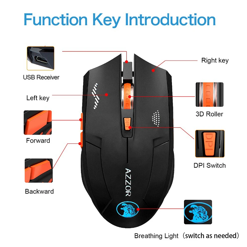 2.4Ghz Wireless Mouse Gaming Slient USB 2400 DPI Ergonomic Design 6 Buttons Scrub Black Noiseless for PC Laptop | Компьютеры и офис