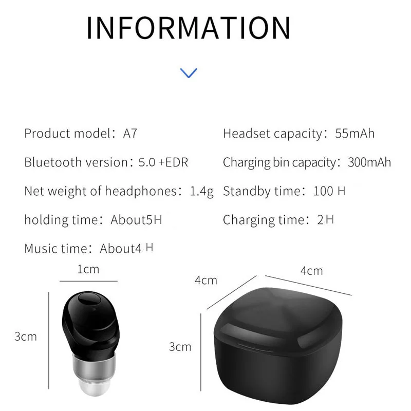 A7 одиночные Беспроводные стерео Bluetooth наушники с микрофоном универсальные