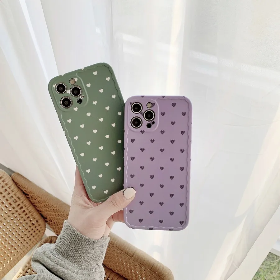 

Retro Little Heart Rubber Phone Case Shell For iPhone 12 Pro Max 11 7 8 Plus X XR XS Max SE2020 Shockproof Soft Rubber Cover