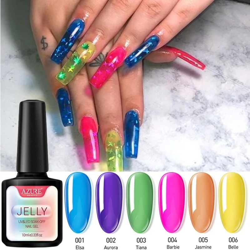 AZURE BEAUTY 6 шт./лот цветной желе для дизайна ногтей светодиодный Гель лак
