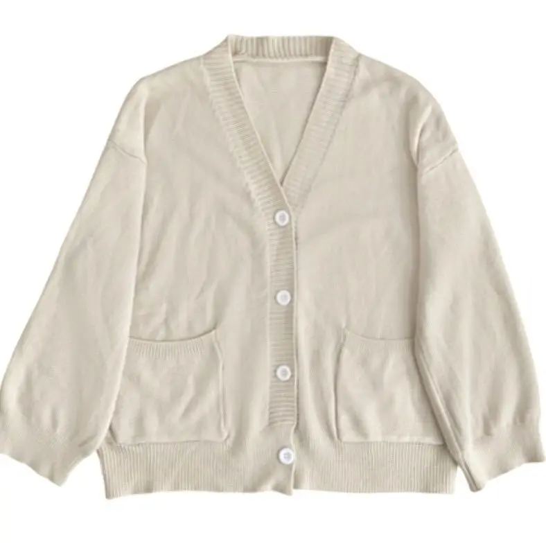 

Homemade core spun yarn V-neck JK uniform with sweater coat knitted cardigan loose Lantern Sleeve women's autumn