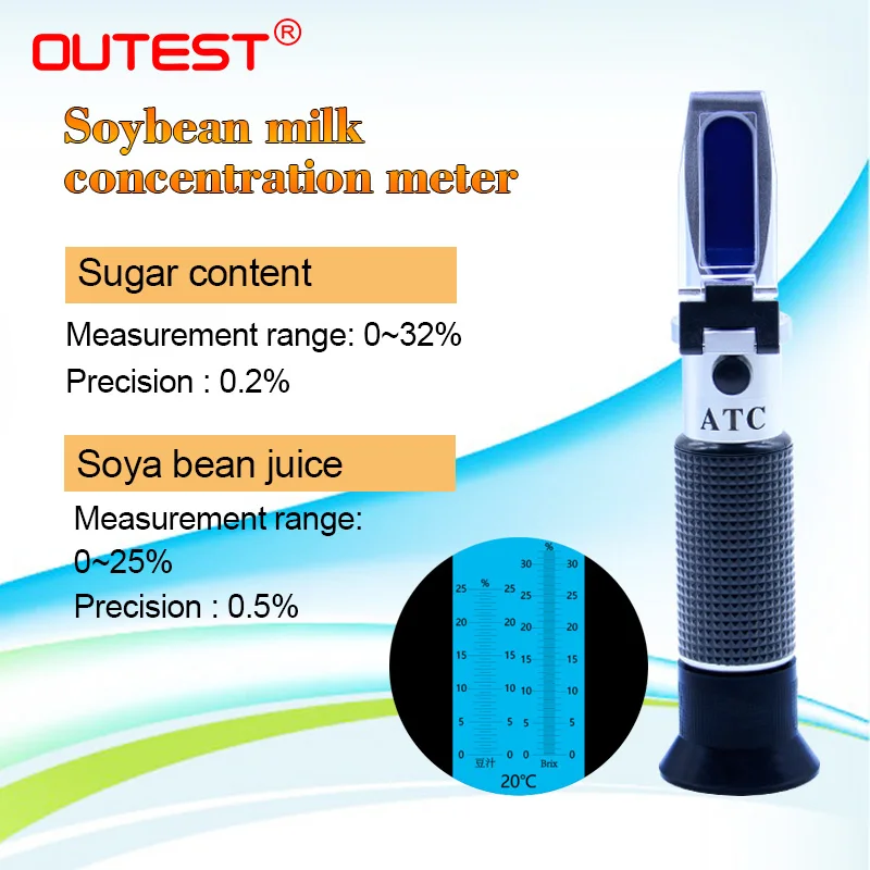 

Digital Refractometer Soybean Milk Concentration Meter RZ126 Automatic Temperature Compensation Soymilk 0~25%,Sugar 0~32%