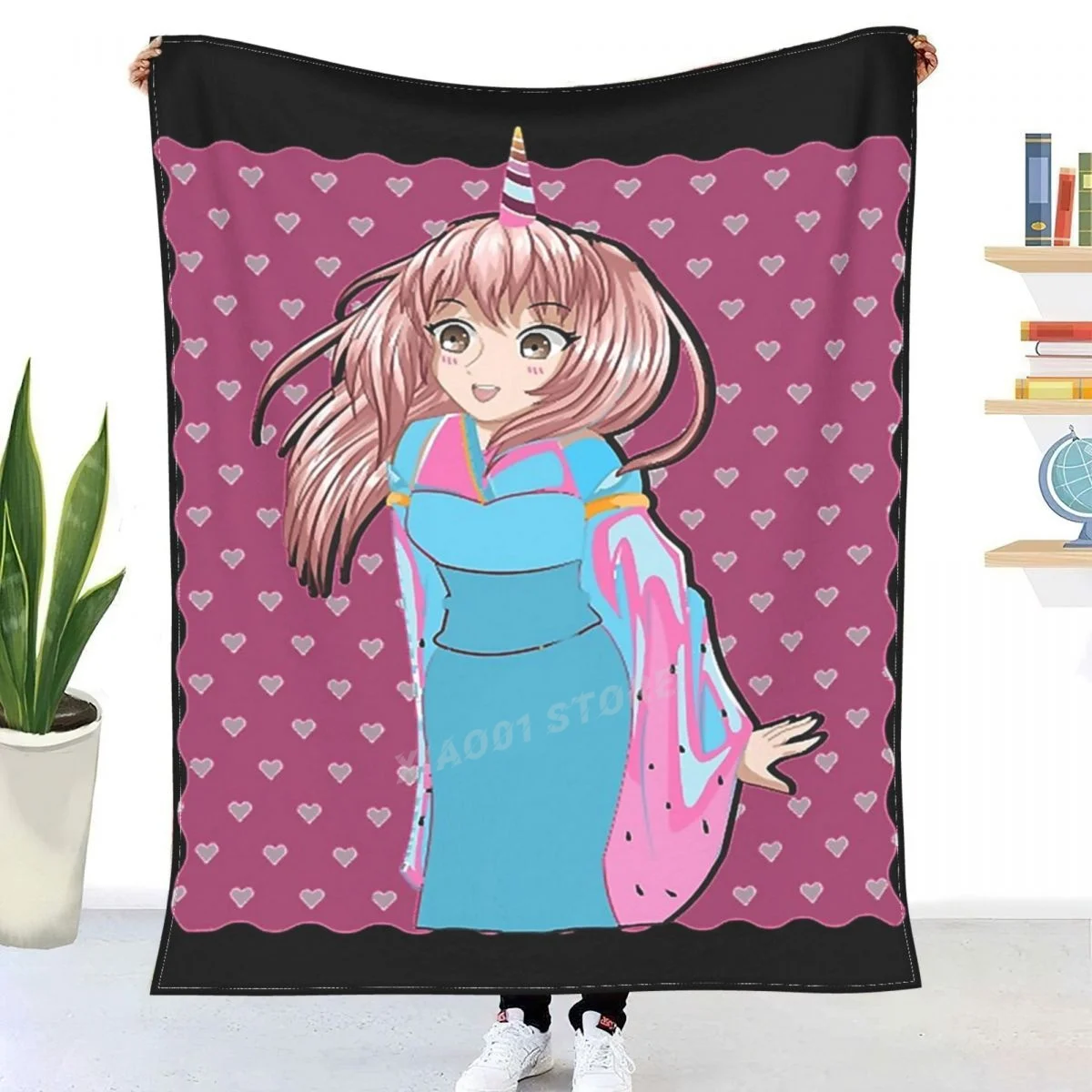 

Anime Girl Unicorn Throw Blanket Sherpa Blanket Bedding soft Blankets