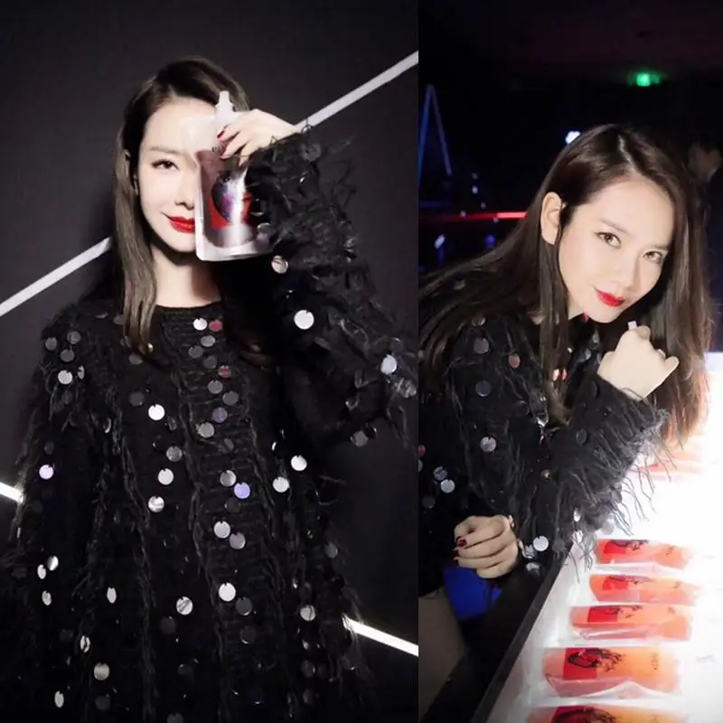 

Knitted Women sexy club Sweater Spring Autumn Loose Jumper Fashion Flowers Sleeves tassel punk Sweater and Pullover Femme Pull