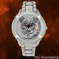 dropshipping luxury diamond iced out watch men tiger red eyes stainless steel quartz mens watches waterproof relogio masculino
