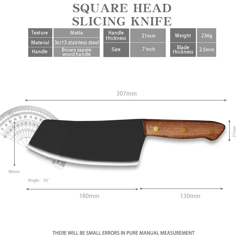 

Kitchen Cleaver Knife 3CR13 Stainless Steel Sharp Blade Slicing Chef Knives Meat Vegetable Slicer Cooking Knife With Wood Handle